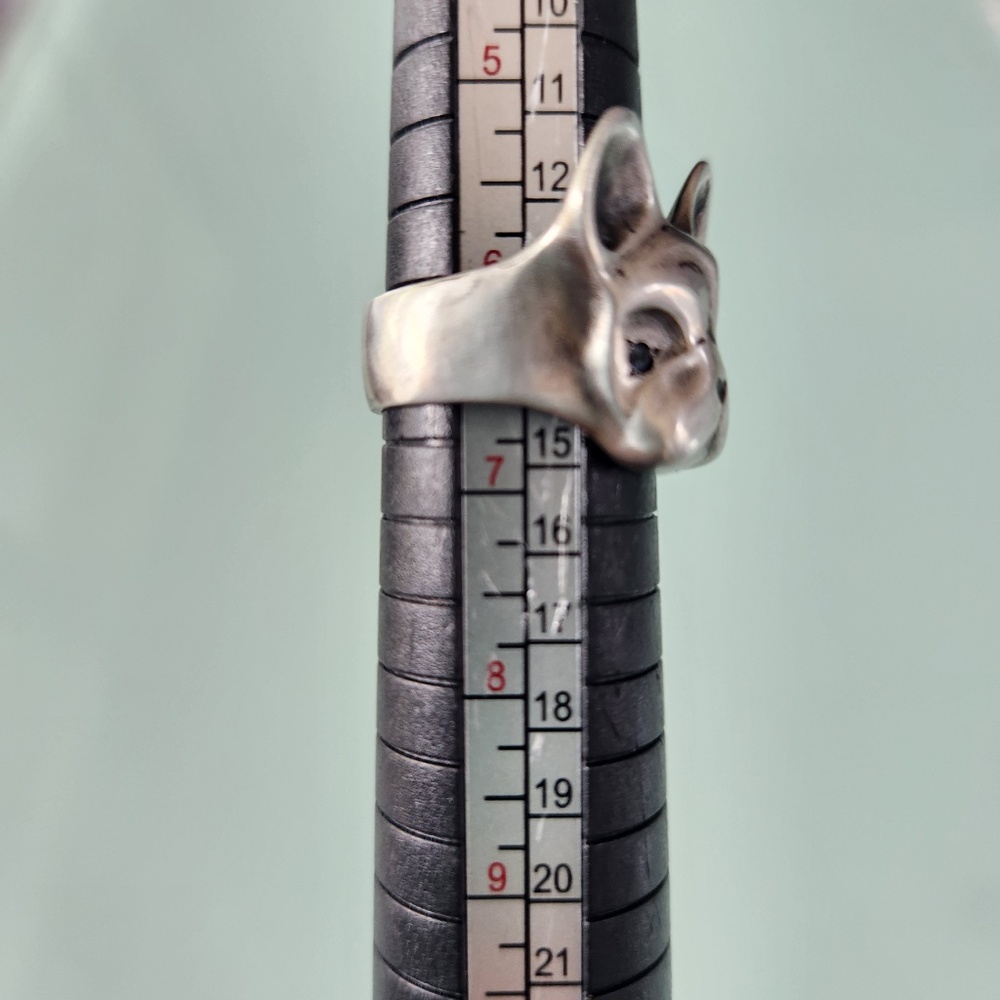 Elina Gleizer Silver Frenchie Ring, Sapphir Eyes, oxydized silver, 6, preloved - Picture 2 of 7